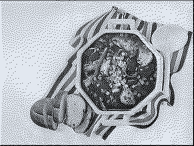 A bowl of soup pictured in a newspaper style